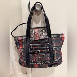 Coach Poppy Tartan Plaid Glam Tote Bag 14360 with matching detachable wristlet